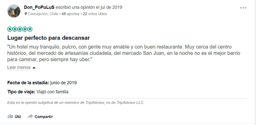 Positive comment highlighting the excellent service and comfort of the Hotel Kali from the guests, good reviews